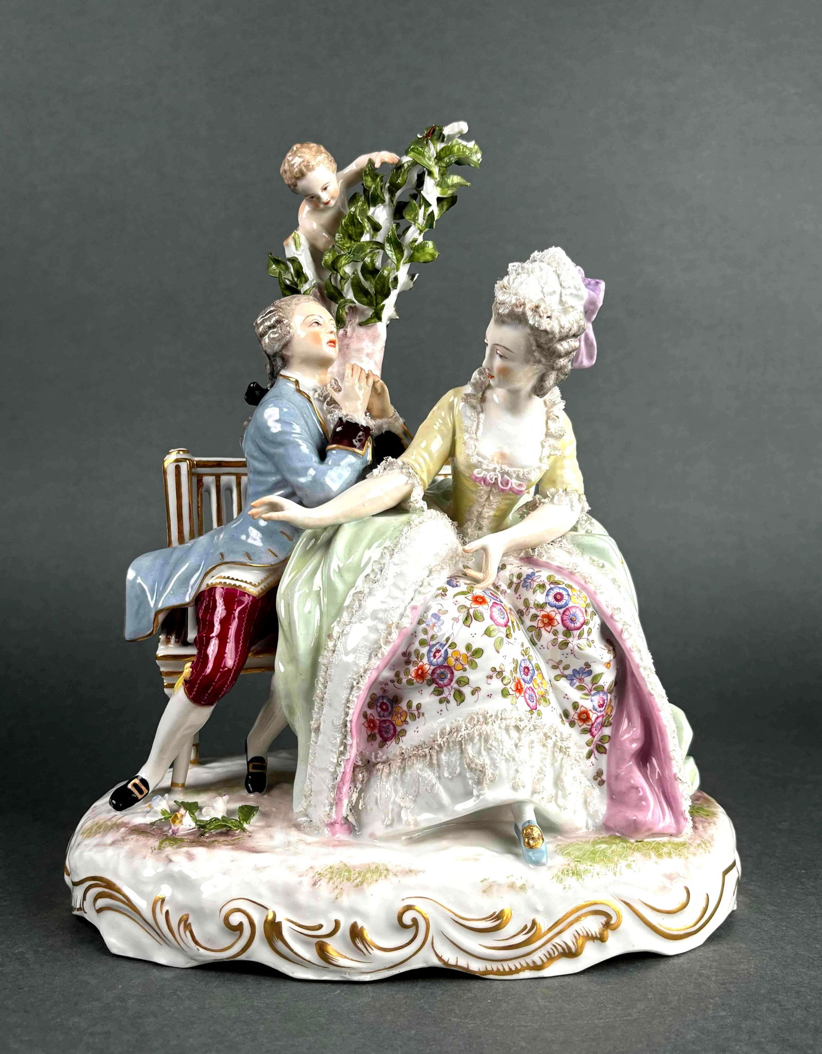 19th Century Meissen Porcelain Figurine of Courting Couple and Putto (1 of 12)