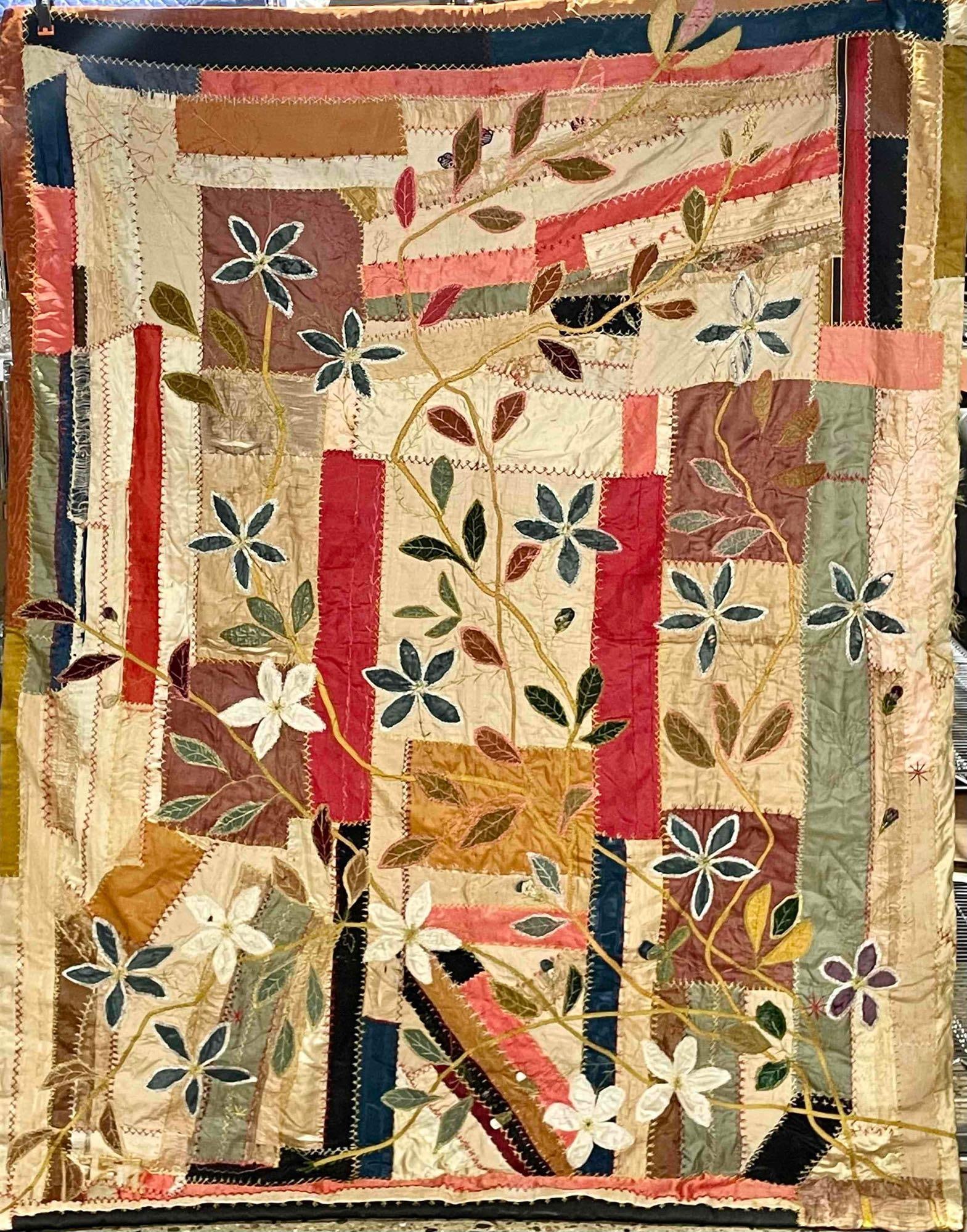 Museum Quality Antique Silk Botanical Quilt (1 of 12)