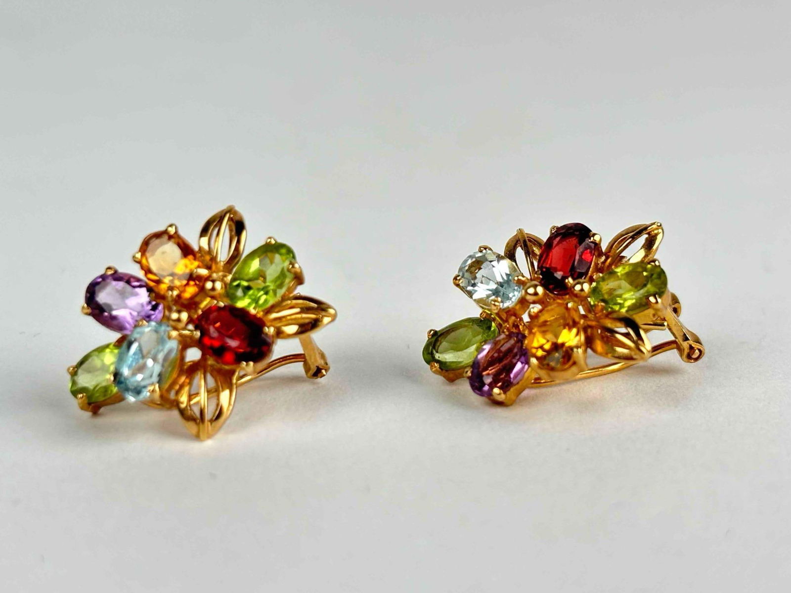 14K Gold and Gemstone Cluster Clip On Earrings (1 of 6)