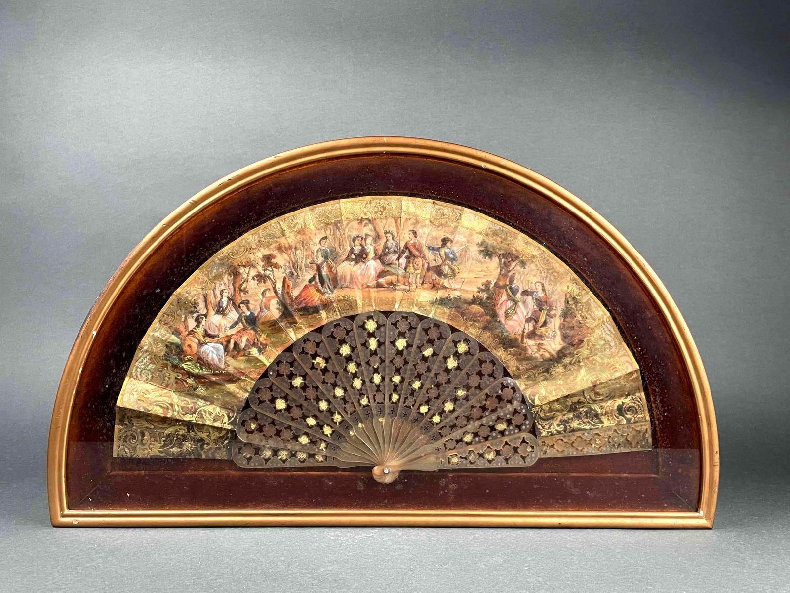 Antique French Hand Painted Fan in Shadow Box (1 of 11)