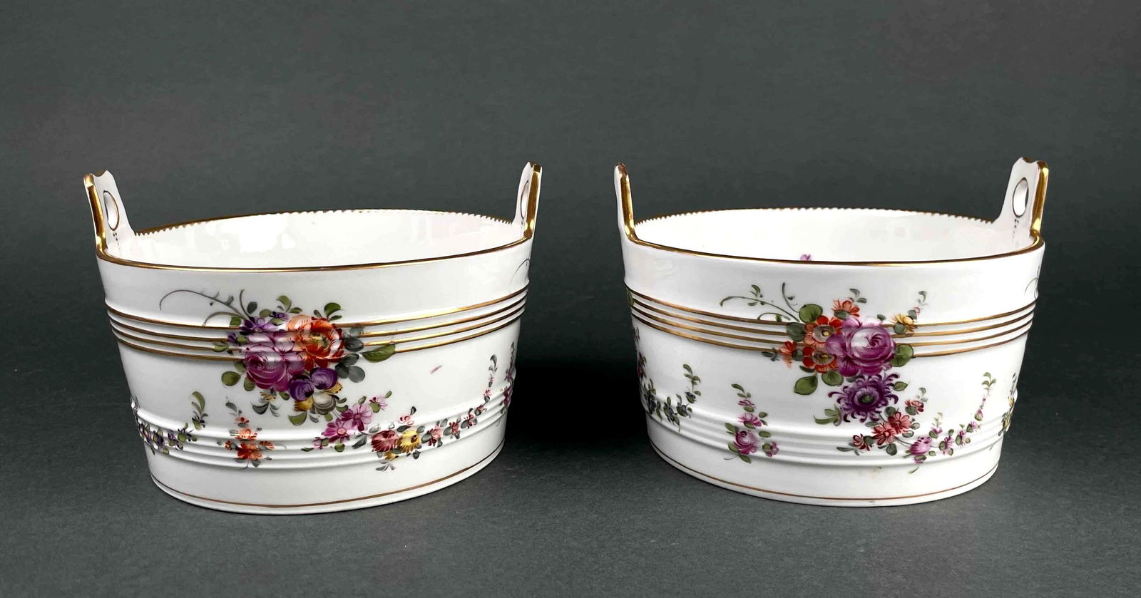 Pair of Hand Painted Floral Porcelain Cache Pots (1 of 8)