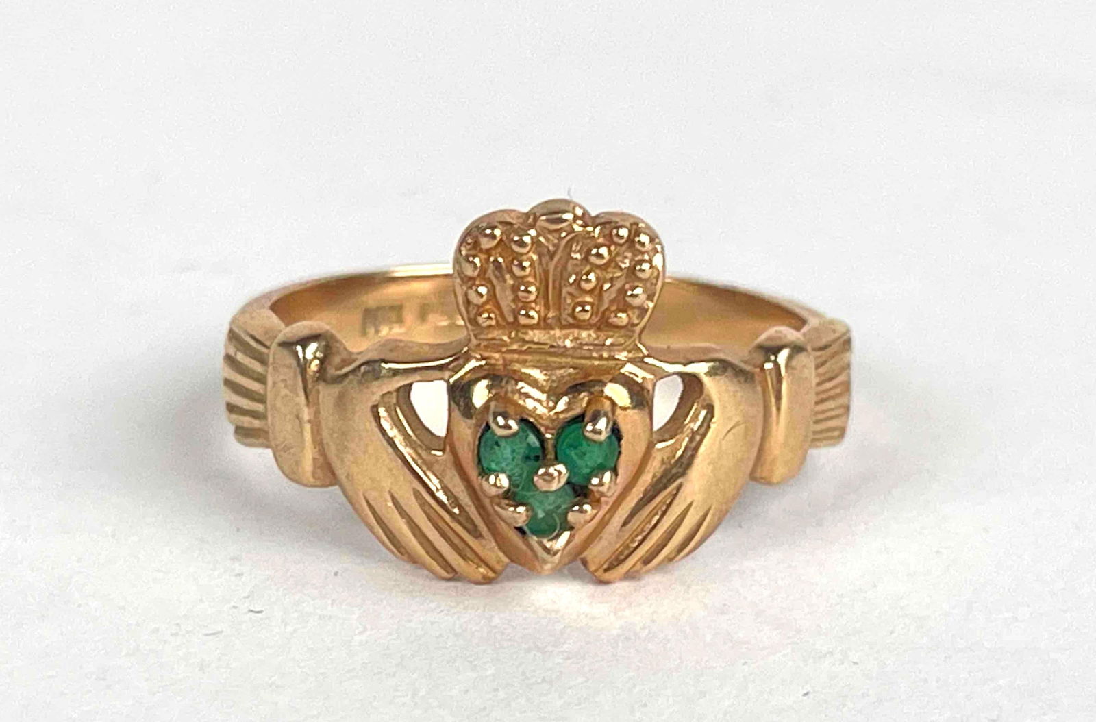 14K Gold and Emerald Claddagh Ring (1 of 7)