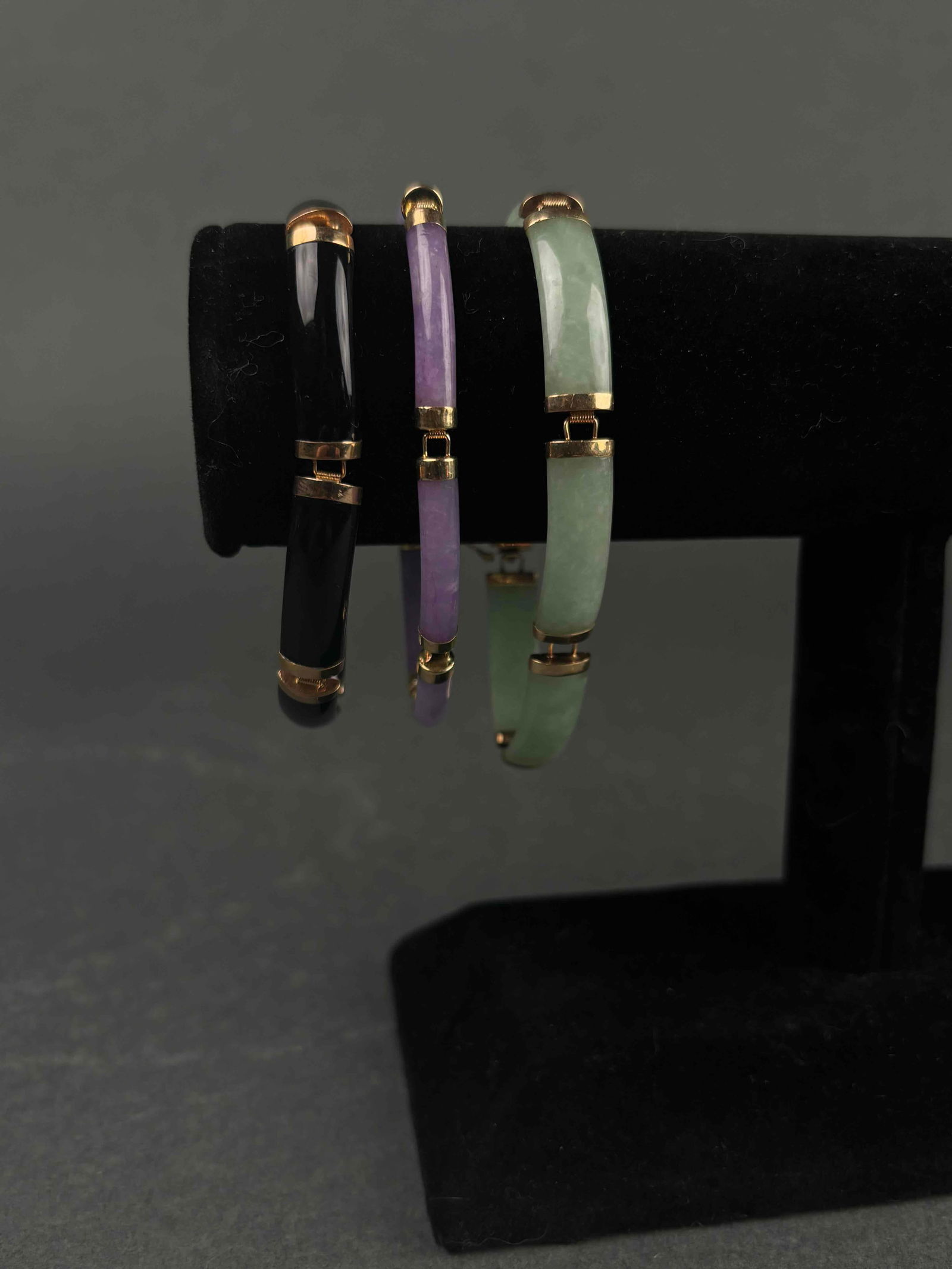 Three 14K Gold Jade and Onyx Bracelets (1 of 9)
