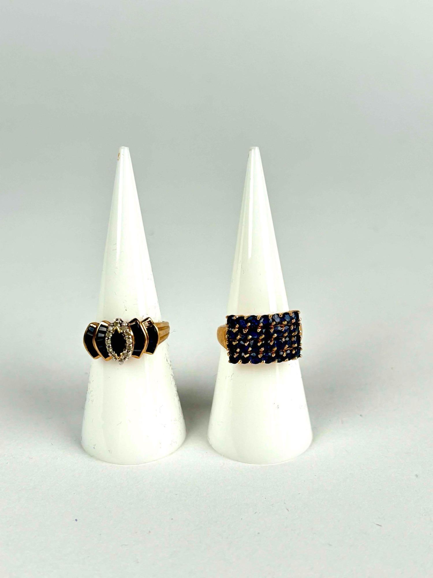 Pair of 10K Gold Sapphire and Diamond Cocktail Rings (1 of 8)