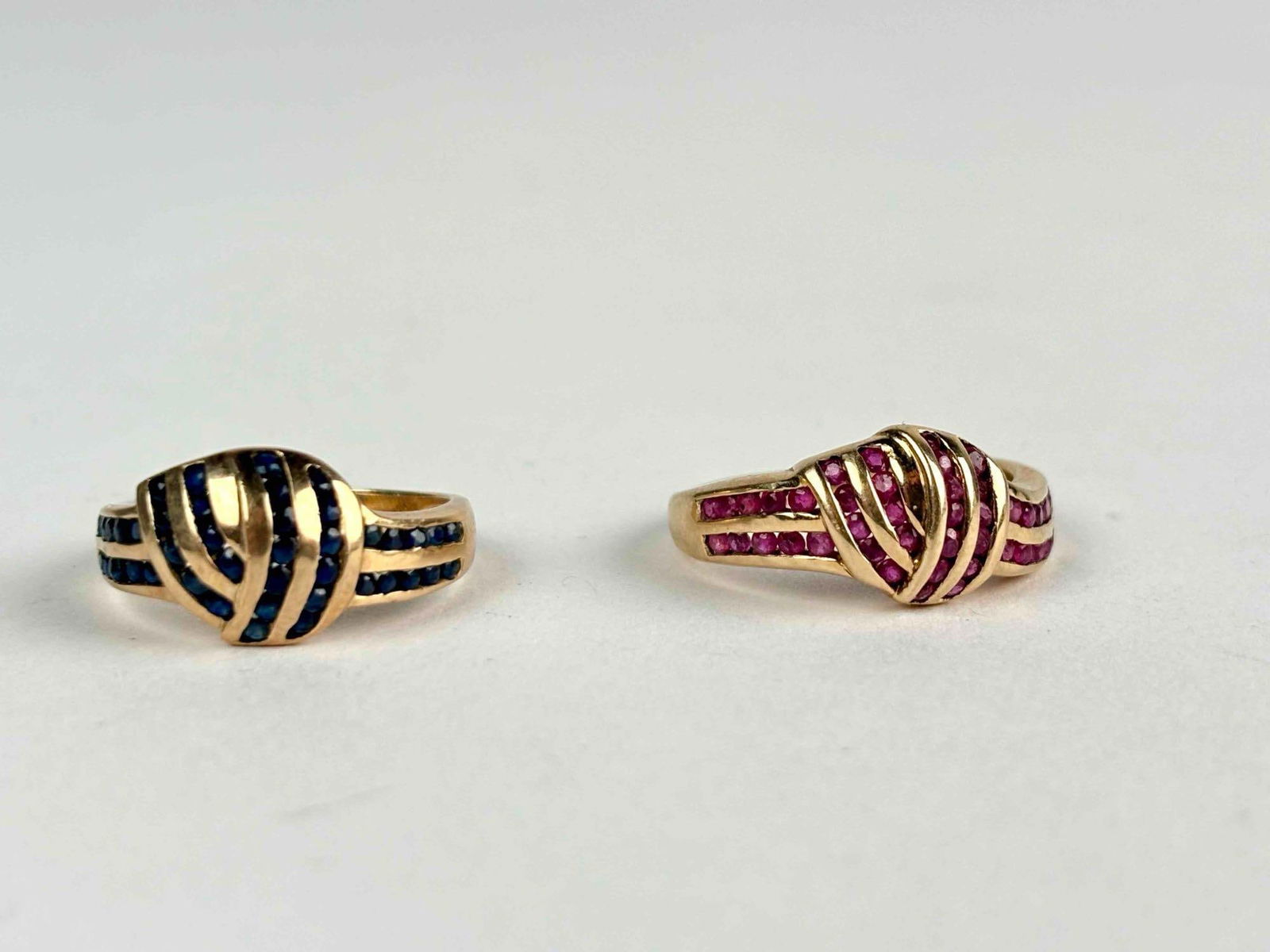 Pair of 10K Gold Knot Rings With Sapphires and Rubies (1 of 11)