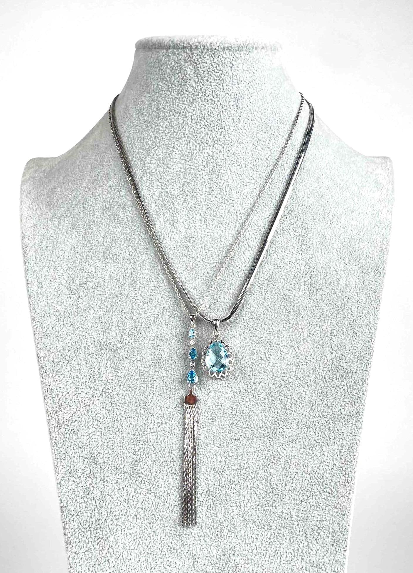 Two Sterling Silver Necklaces with Blue Topaz Pendants (1 of 12)