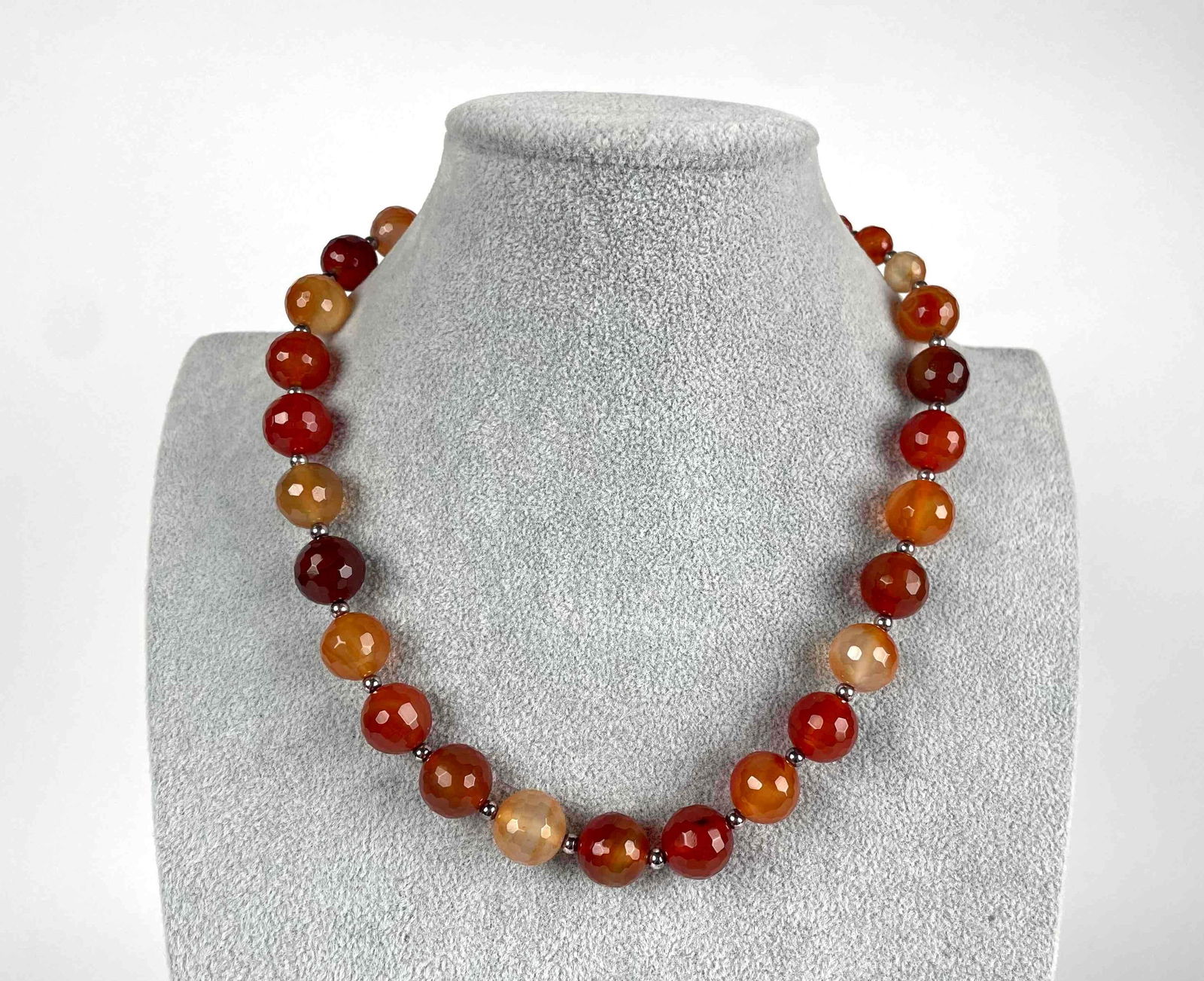 Sterling Silver and Carnelian Faceted Bead Necklace (1 of 9)