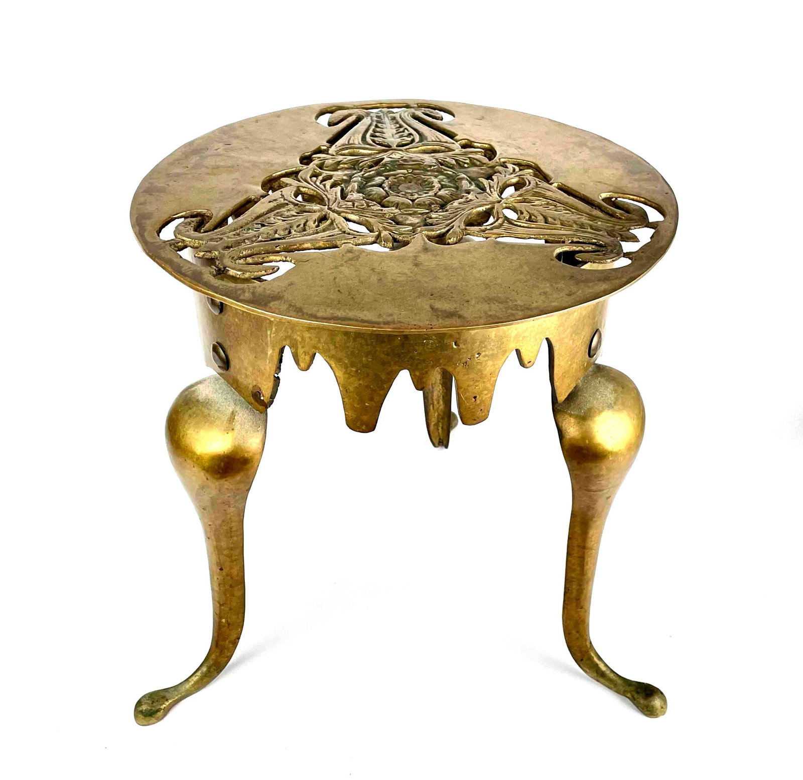 Art Nouveau Brass Round Kettle Stand Trivet Fireplace Footman (1 of 12)