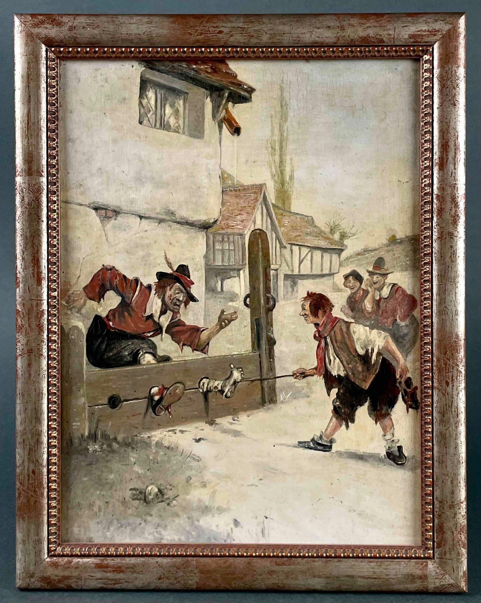 Framed Oil Painting of Town Square Scene (1 of 7)