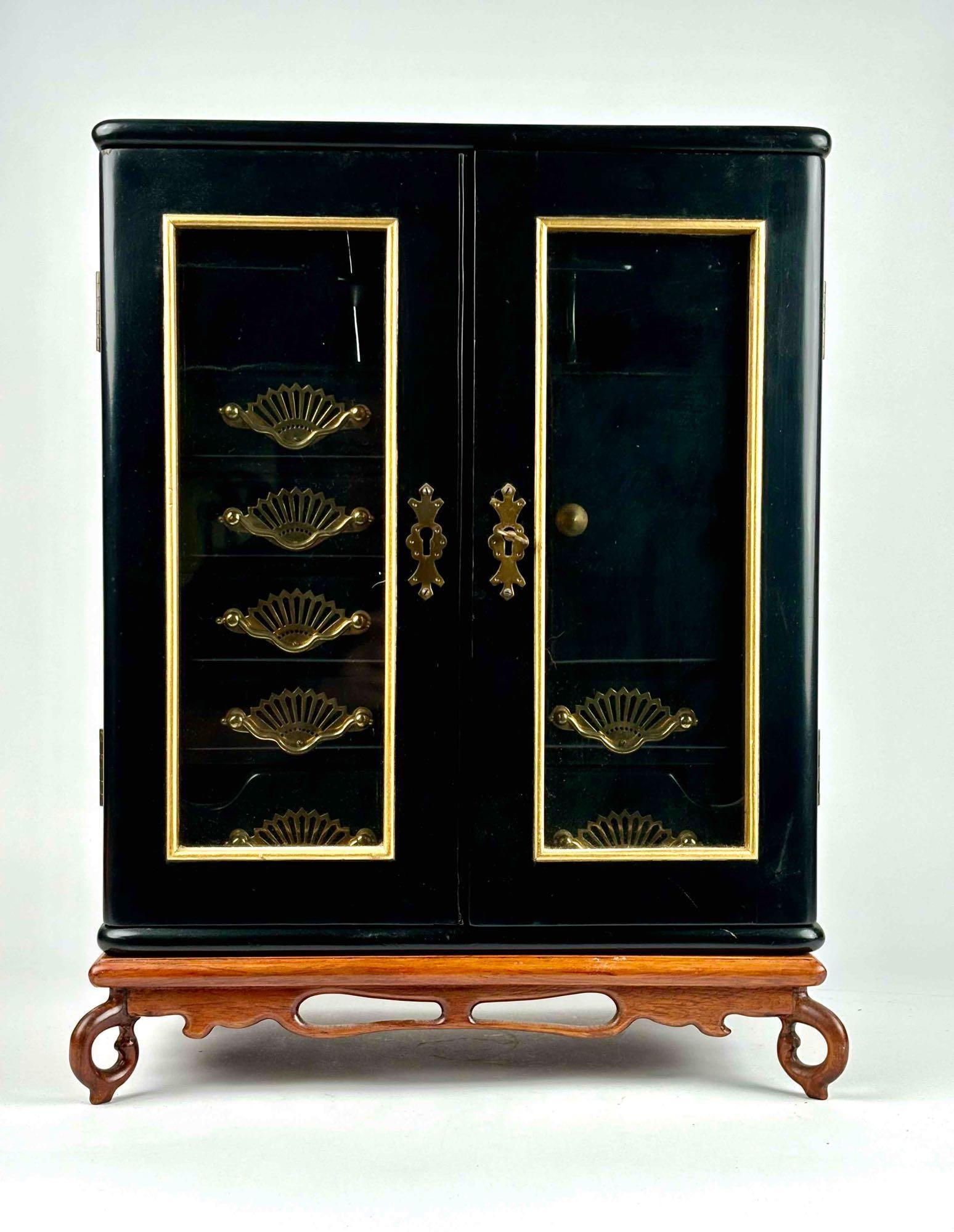 Asian Black Lacquer Cabinet on Stand with Key (1 of 12)
