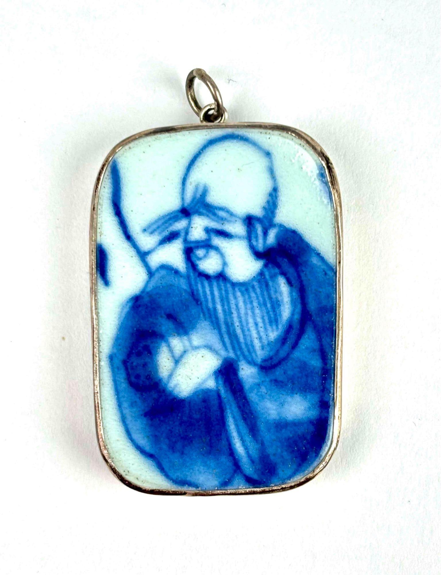 Antique Sterling and Chinese Ceramic Pendant (1 of 6)