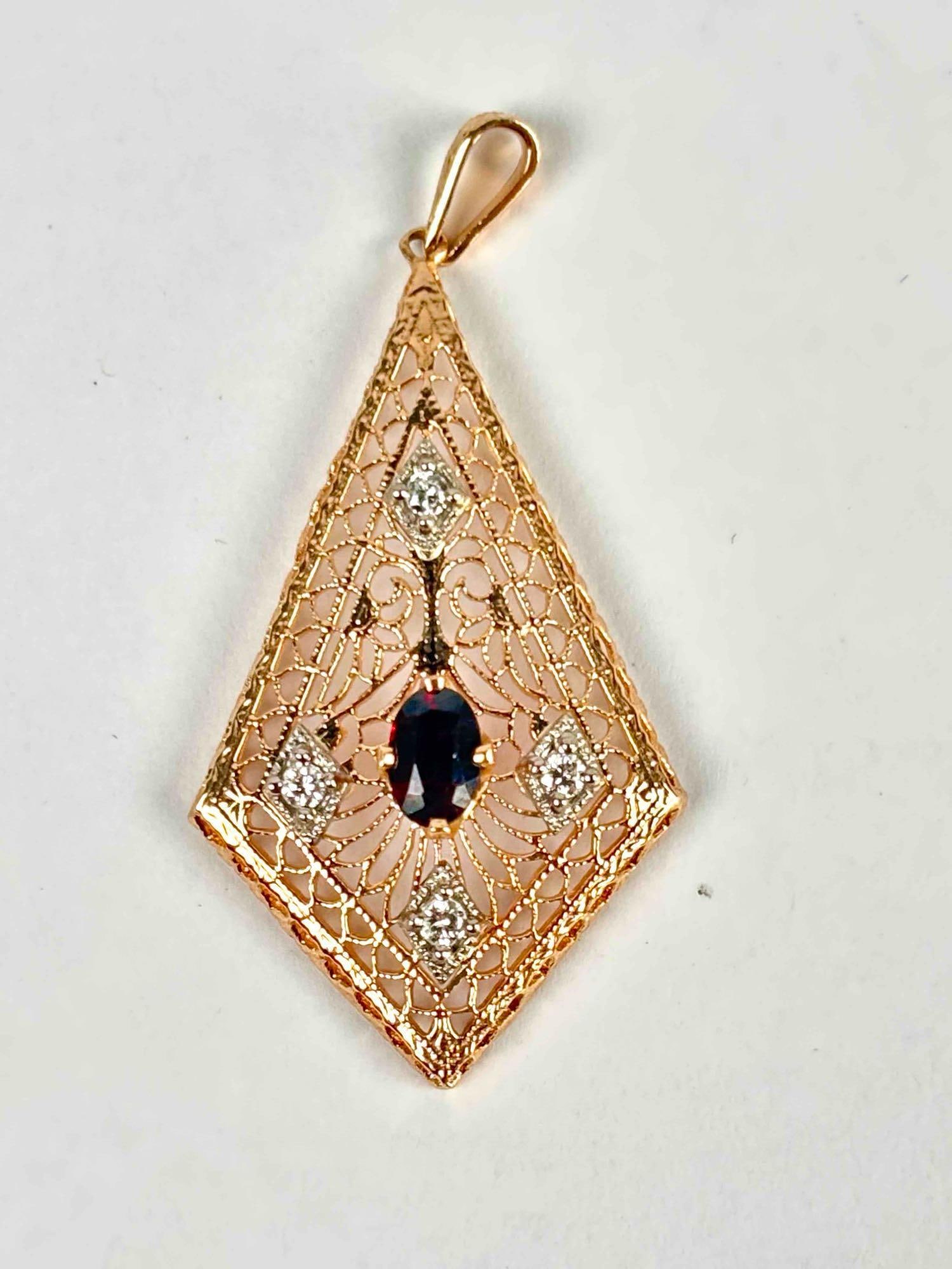 14K Yellow Gold Garnet and Diamond Accent Pendant (1 of 7)