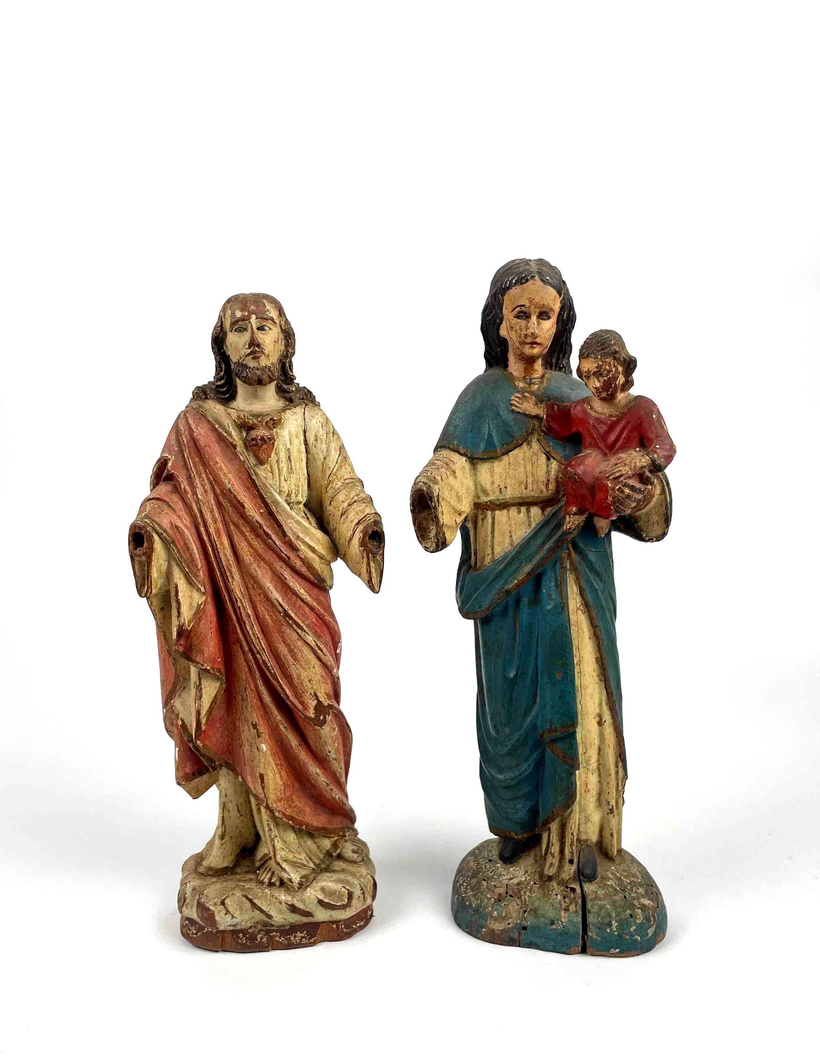 Wood Carved and Painted Jesus and Virgin Mary with Child (1 of 12)