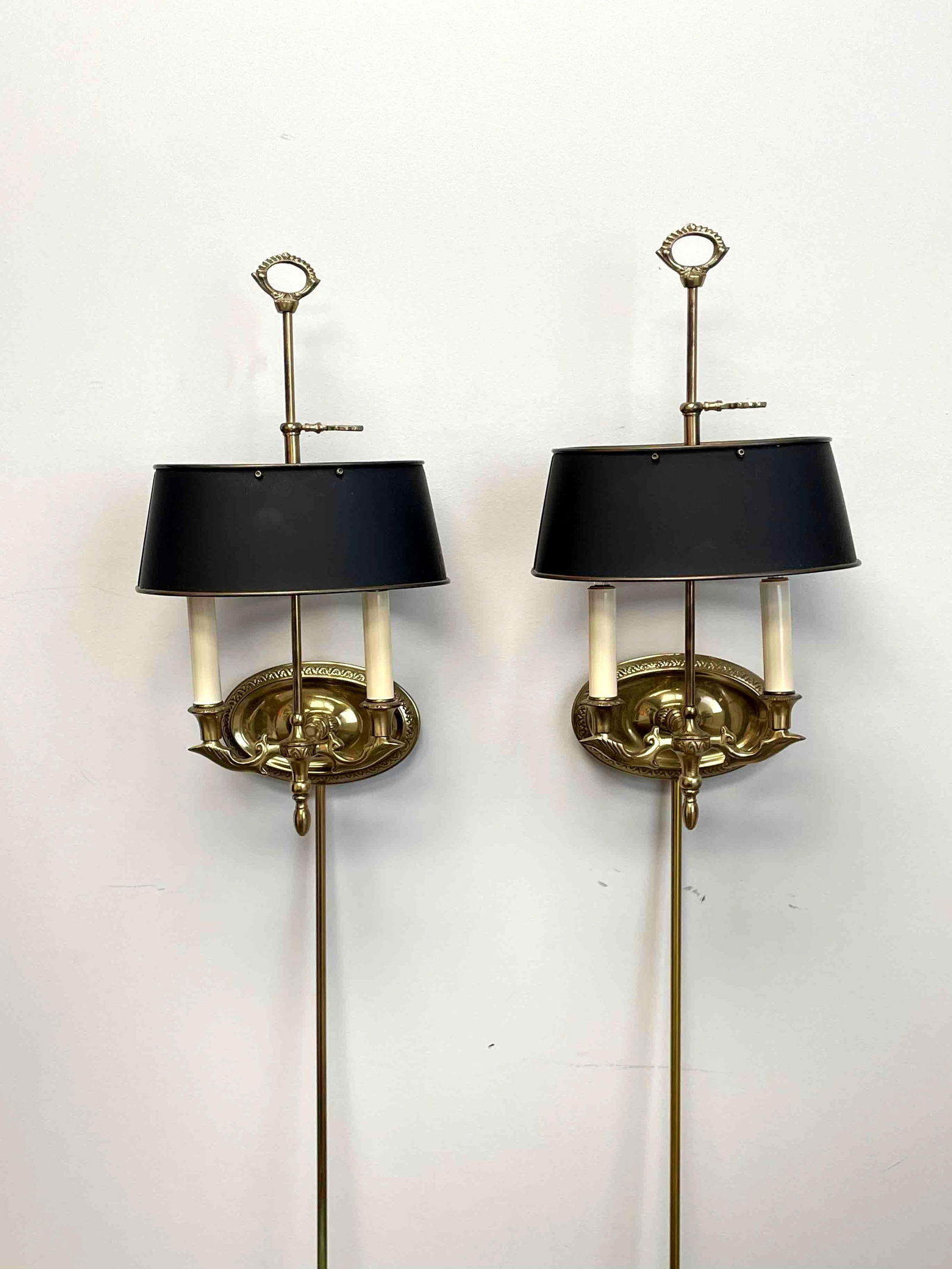 Pair of Neoclassical Brass Bouillotte Sconces (1 of 12)