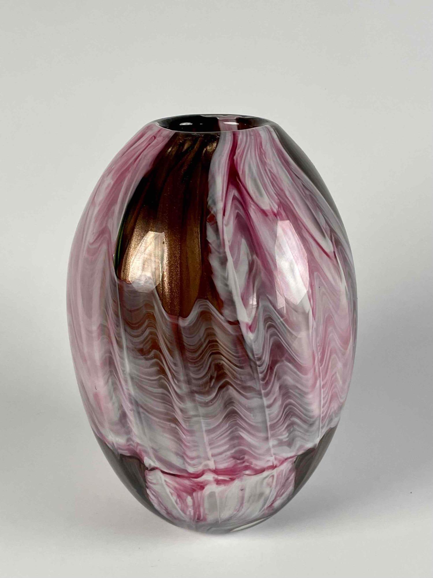 Signed Multicolored Hand Blown Glass Vase (1 of 12)