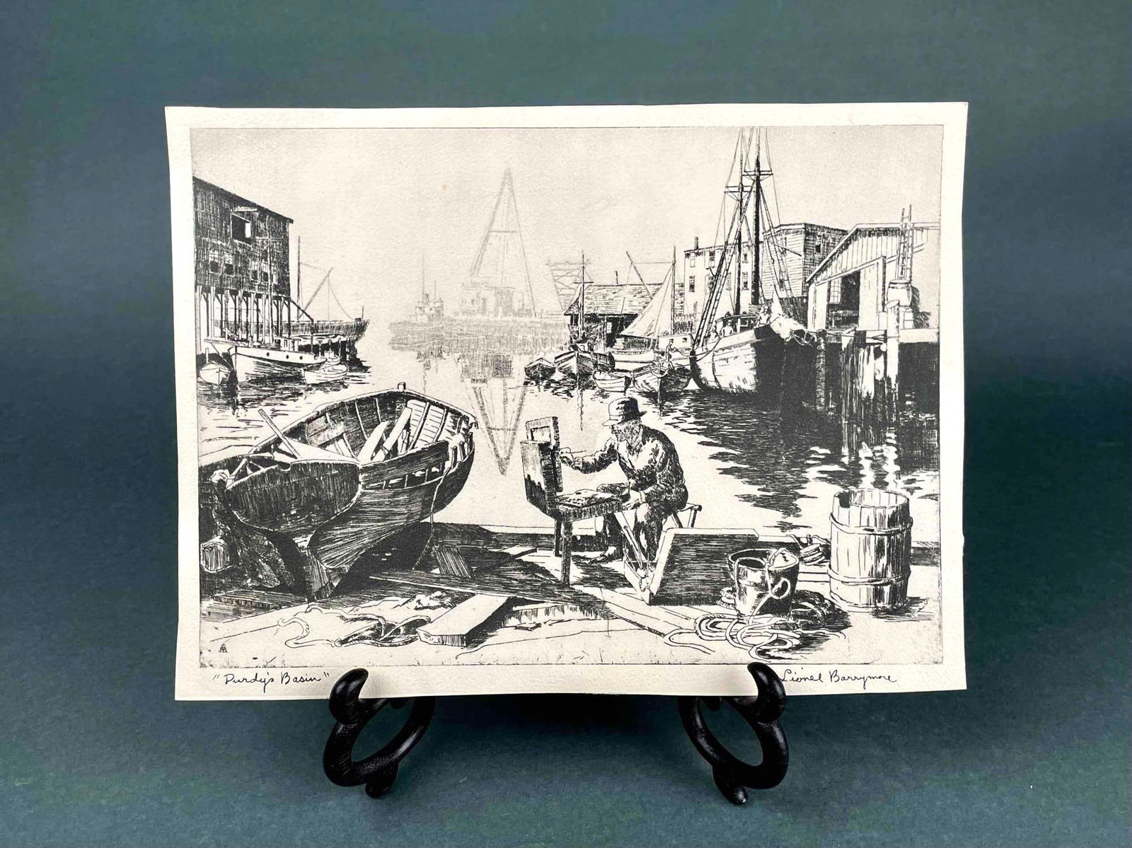 Signed "Purdy's Basin" Lionel Barrymore Etching (American, 1878-1954) (1 of 7)