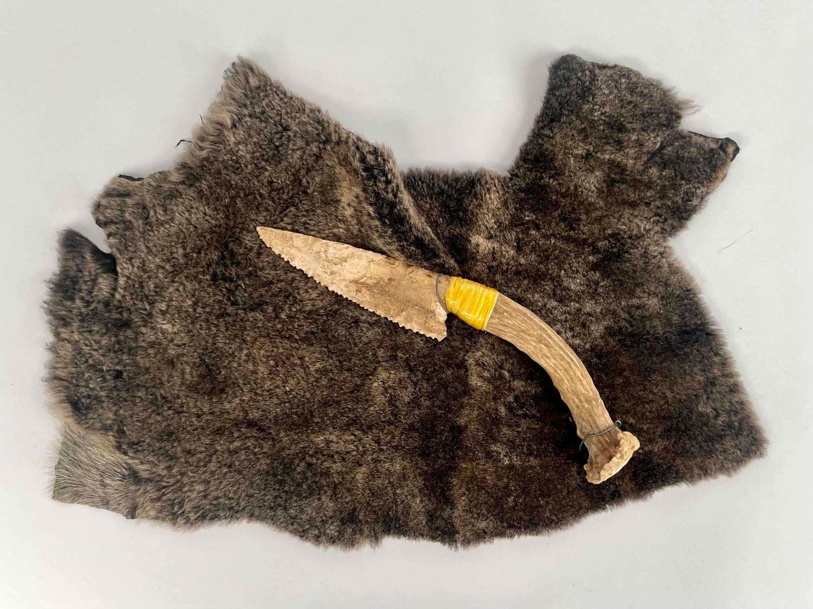 Native American Antler Carved Knife on Pelt (1 of 10)