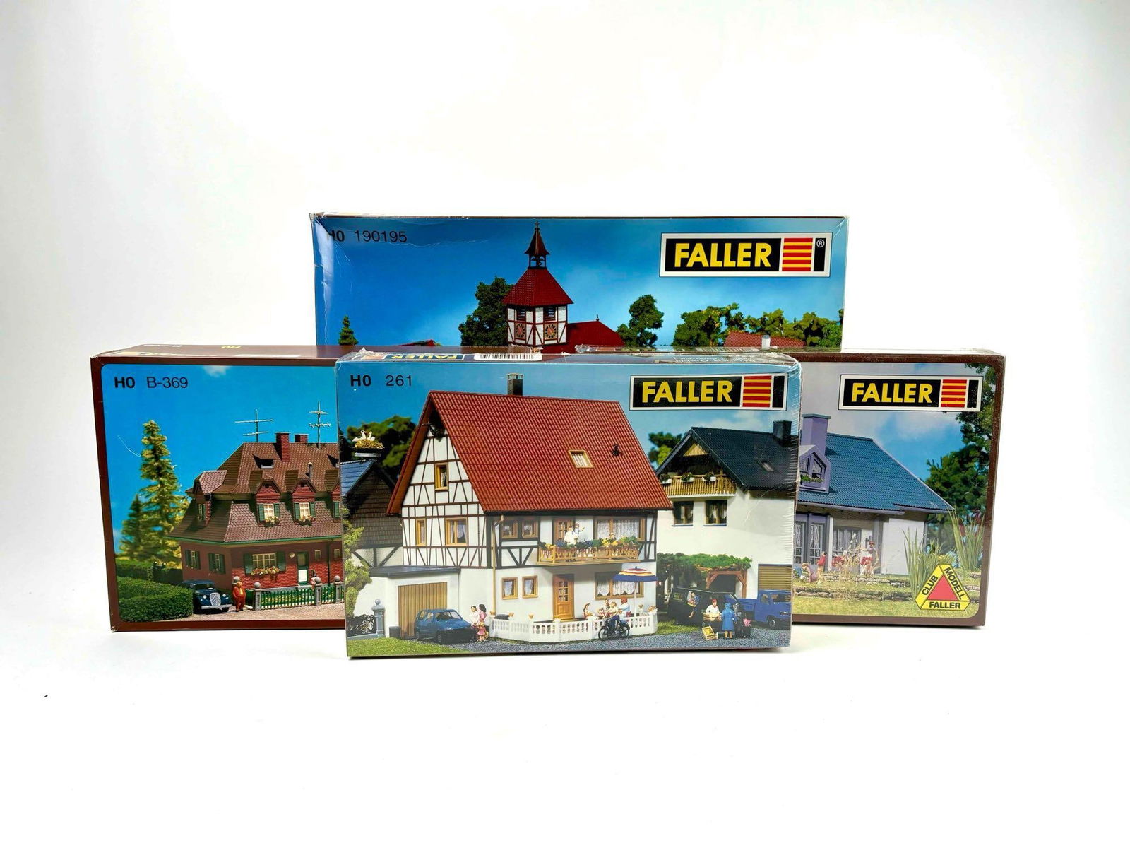 Four Faller HO Scale Train Building Kits in Original Boxes ( B-369, B-338, 261, and 190195) (1 of 12)