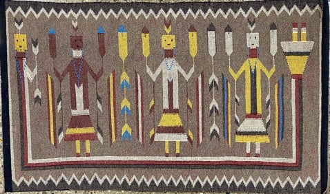 Vintage Navajo Yei Figures Hand Woven Rug