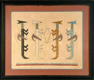 Framed Yei Figures Navajo Memory Painting on Muslin