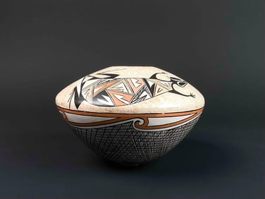 Signed Feather Woman Sylvia Naha Seed Pot (Hopi, 1951-1999)