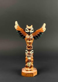 Signed Alaskan Carved Black DIamond Totem Pole