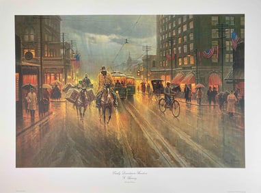 Signed G. Harvey "Early Downtown Houston" Limited Edition Reproduction Print (COA)