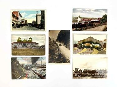 19 Mid Twentieth Century American Automobile and Trains Travel Photo Post Cards