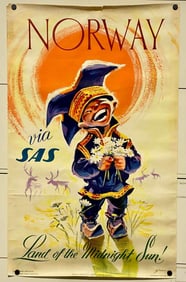 Norway via Sas Land of the Midnight Sun Poster, ca 1958
