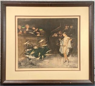 Signed Gaston Hoffman “Le Dernier Argument?? Color Aquatint (France 1883-1977)
