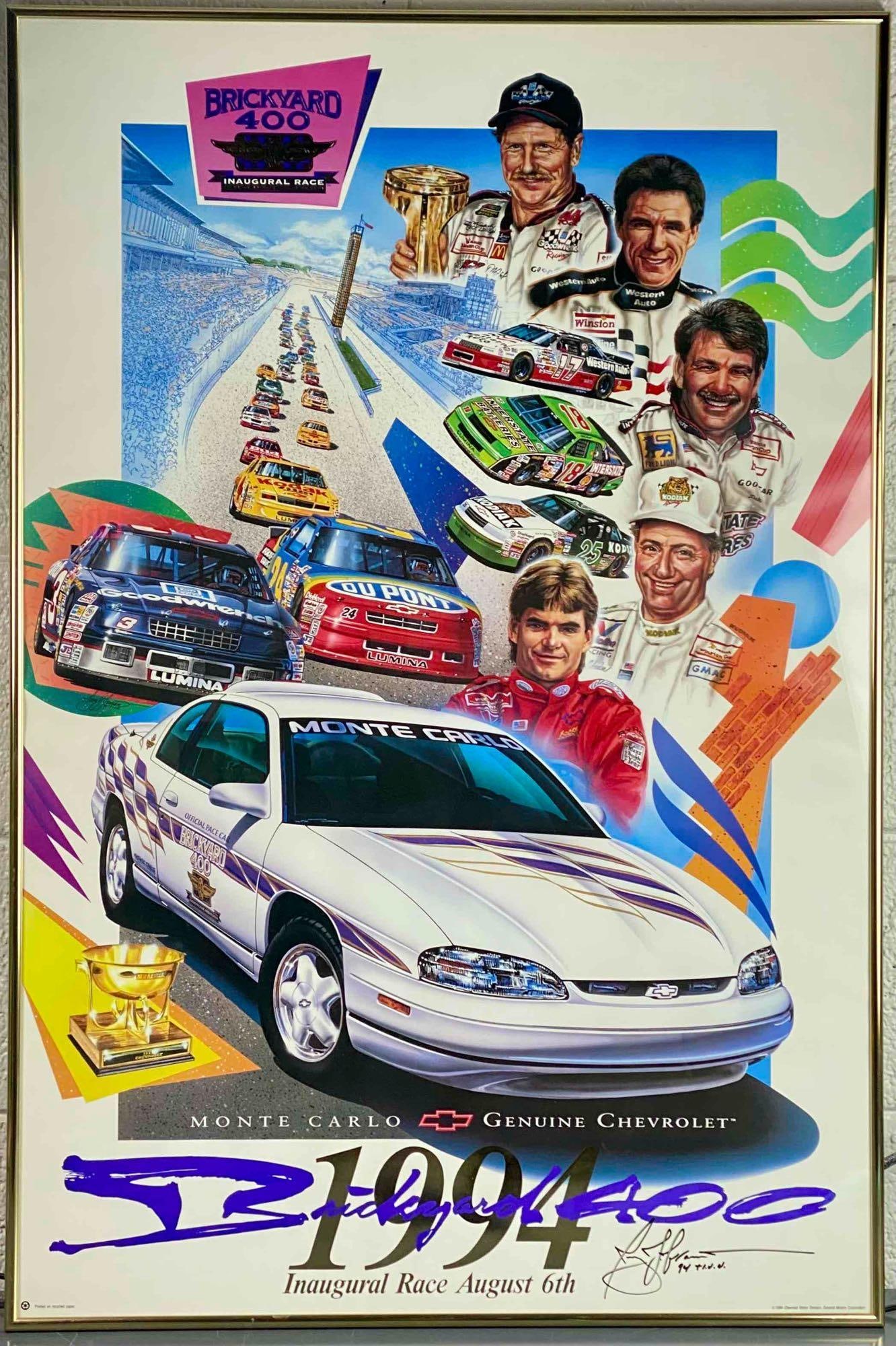 Jeff Gordon and Harry Gant Signed 1994 Inaugural Brickyard 400 Chevrolet Monte Carlo Poster (1 of 9)