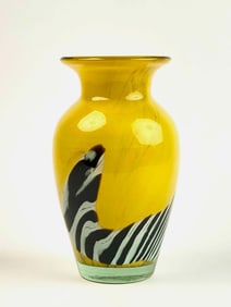 Yellow and Zebra Murano Glass Vase