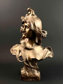 French Cast Bronze Art Nouveau Female Bust (Signed)