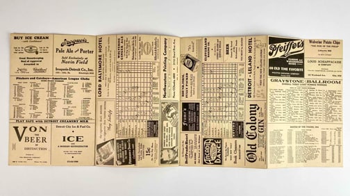 1930s Detroit Tigers Baseball Program