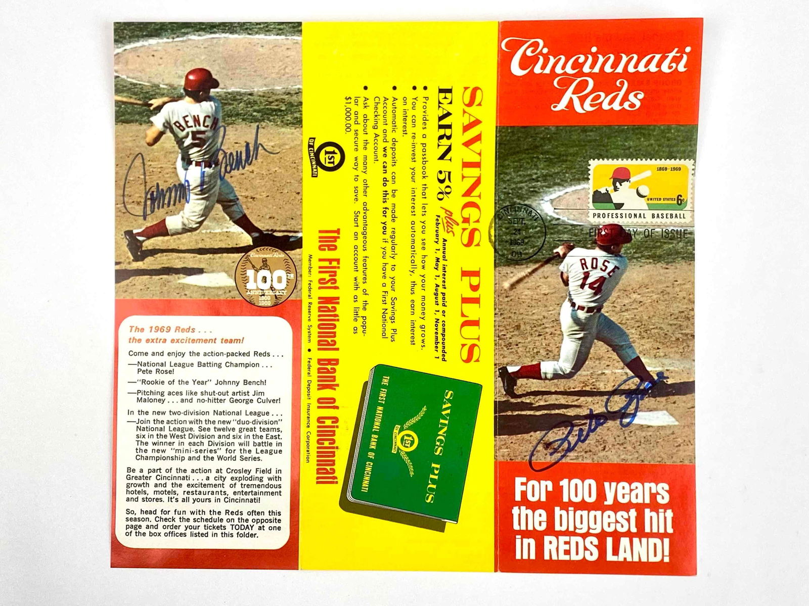 Signed 1969 Cincinnati Reds Centennial Anniversary Promotional Pamphlet (Johnny Bench, Pete Rose) (1 of 9)