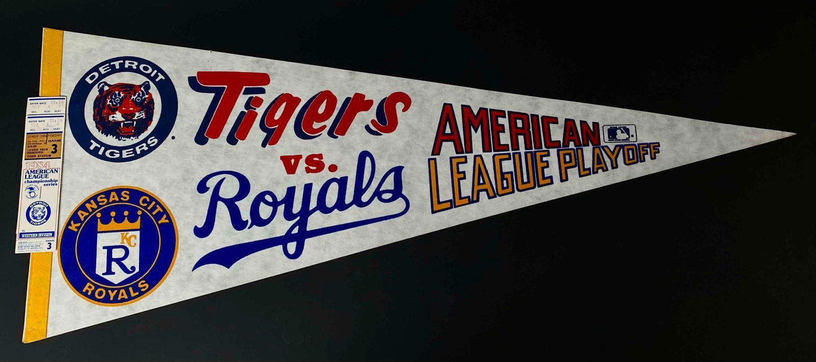 1984 Detroit Tigers vs Kansas City Royals Playoffs Pennant and Ticket (1 of 6)