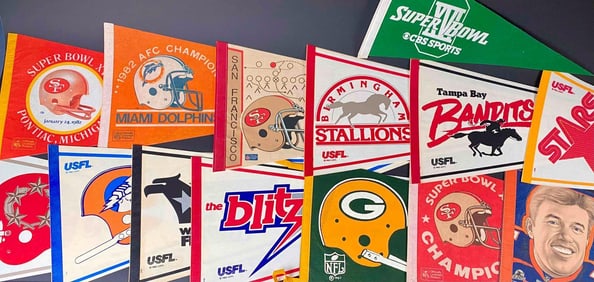 Fourteen Vintage NFL and USFL Pennants