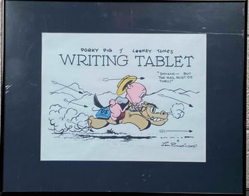 Porky Pig of Looney Tunes Writing Tablet Signed Print, Leon Schlesinger