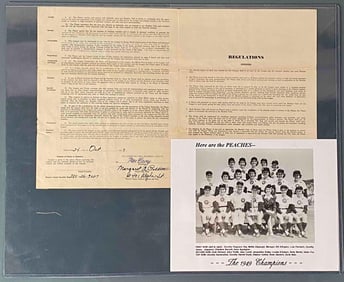 All-American Girl's Baseball League Signed Contract - Pollitt, Rockford Peach Champions Photograph