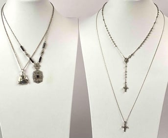 Four Sterling Silver Necklaces, Including two Cross Necklaces