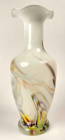 Murano Splatter Glass Ruffle Vase