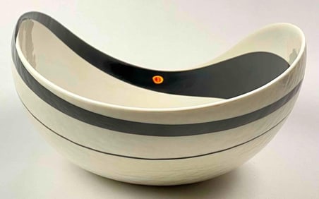 Murano Glass Black and White Swirl Center Bowl - Includes "Made in Murano Italy" Sticker