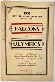 City Championship Series Score Card, Detroit Falcons Vs Ottawa Olympics, 1931