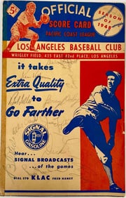 Autographed Official Score Card, Cleveland Indians vs New York Giants, 1948