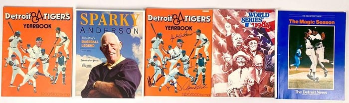 Five Detroit Tigers Programs and Magazines - World Series 1984, Includes Autographs