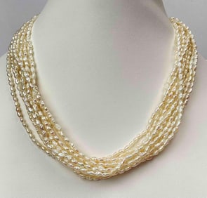 Ten Strand Fresh Water Pearl Necklace with 14k Gold Clasp