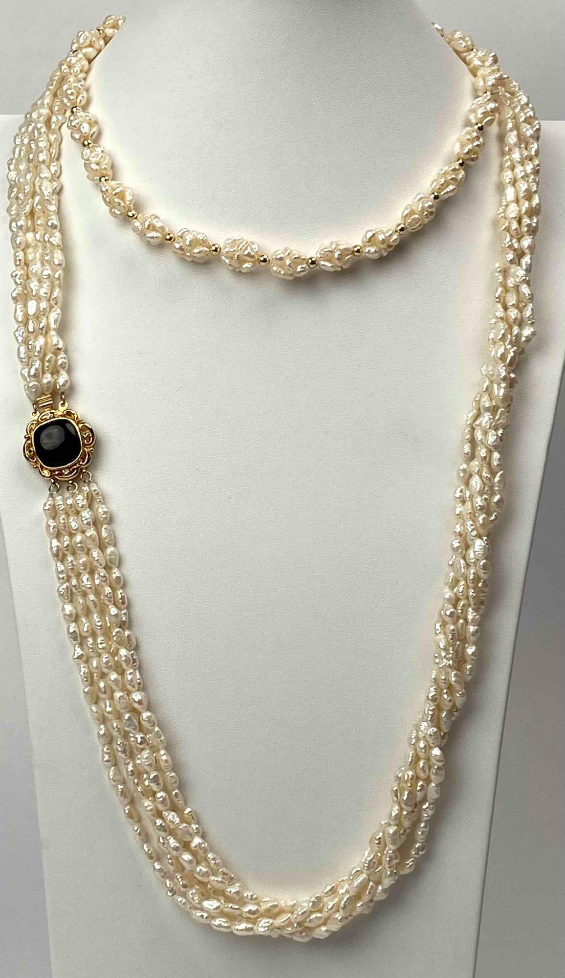 Two Fresh Water Pearl Necklaces, Cluster and Multi-Strand (1 of 11)