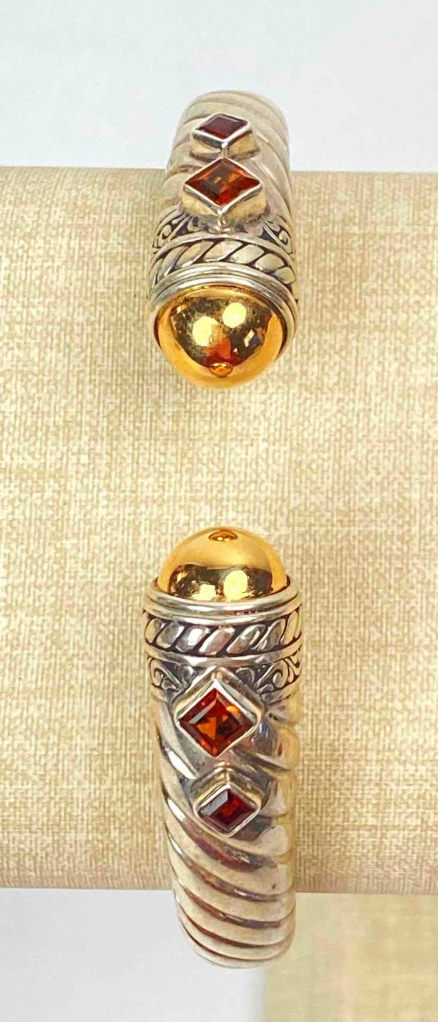 Sterling Silver with 18k Gold and Garnet Hinge Bracelet (1 of 5)