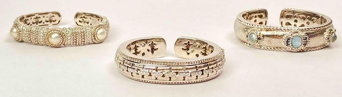 Three Judith Ripka Sterling Silver and Cubic Zirconia Hinge Bracelets