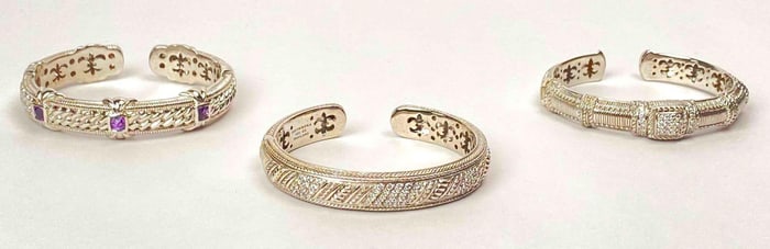 Three Judith Ripka Sterling Silver and Cubic Zirconia Hinge Bracelets